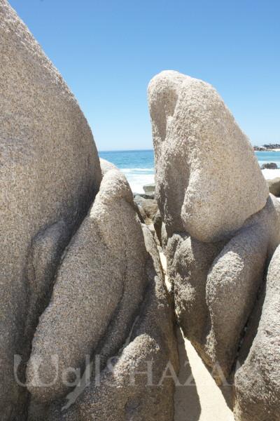 Curved rocks on beach