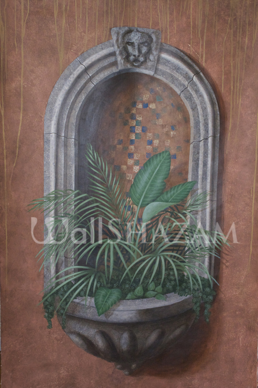 Wall urn with plants hand painted